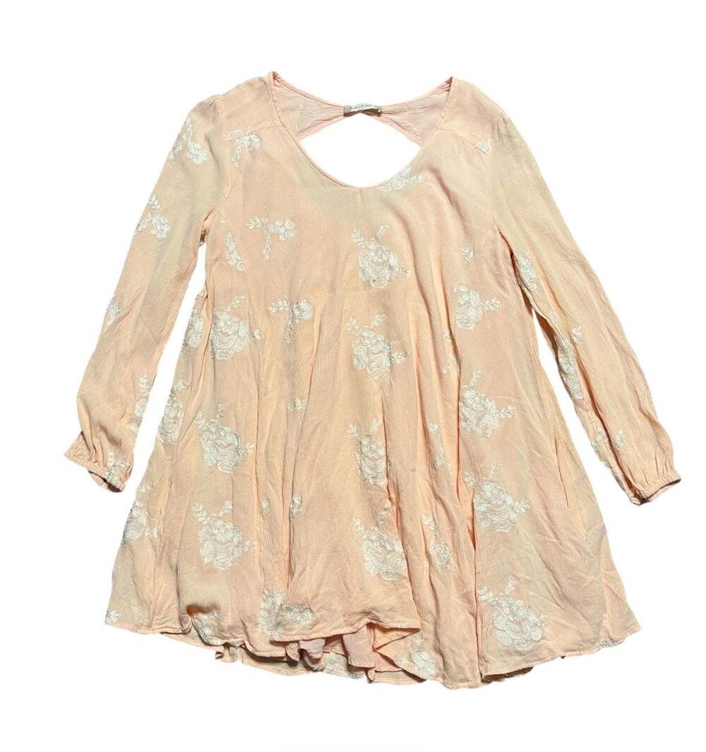Altar'd State Peach Embroidered Floral Long Sleeve Swing Dress Size L